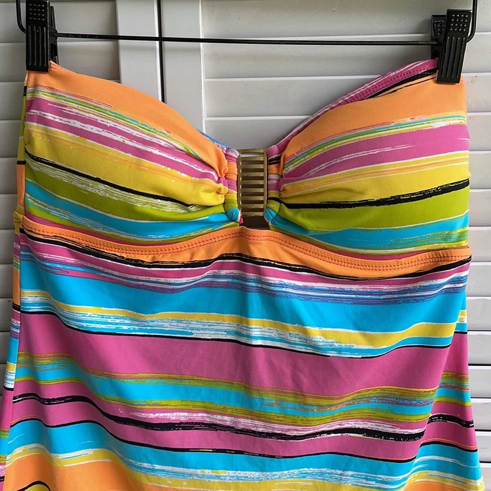 Anne Cole Strapless Tankini Top in Neon Colors SZ L - Picture 2 of 9